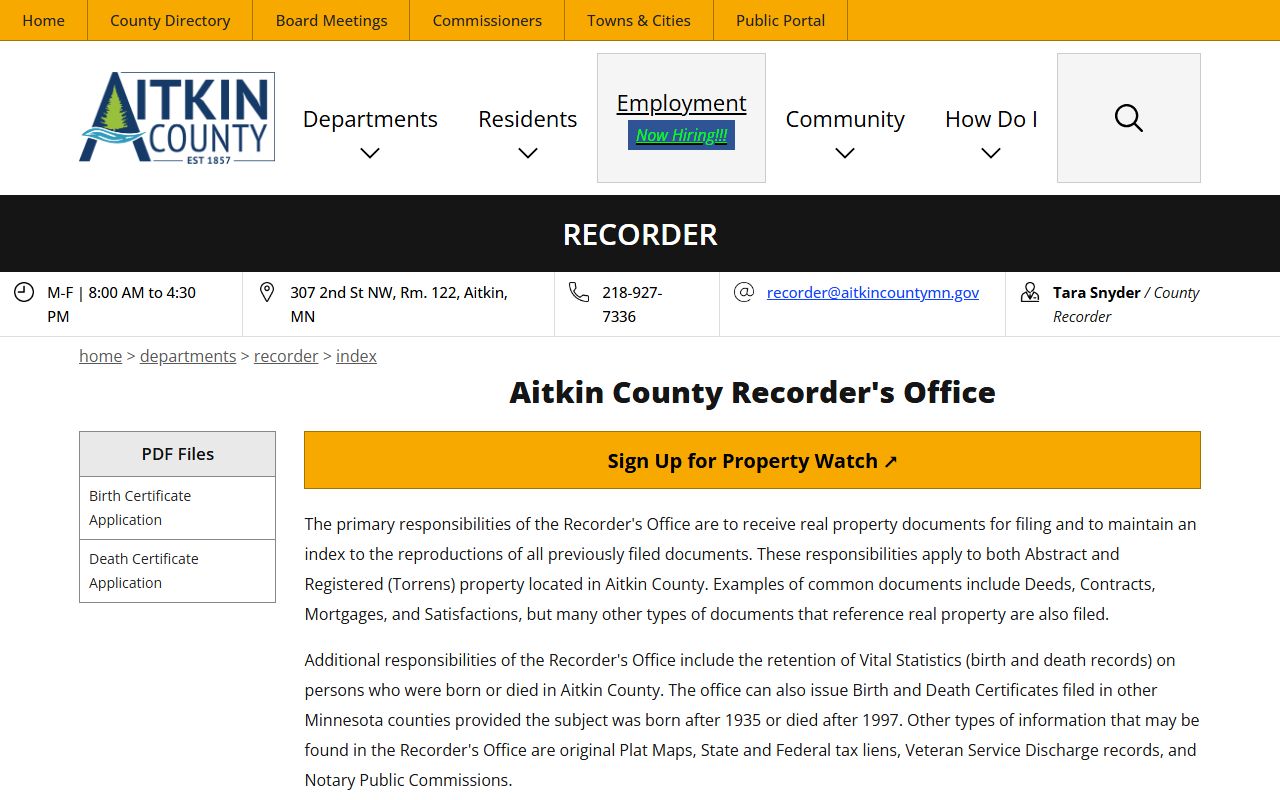 Aitkin County Property Records - County Recorder Department Page