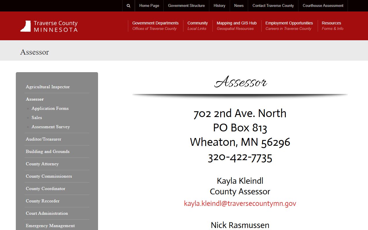 Traverse County Property Records - Assessor Department Page