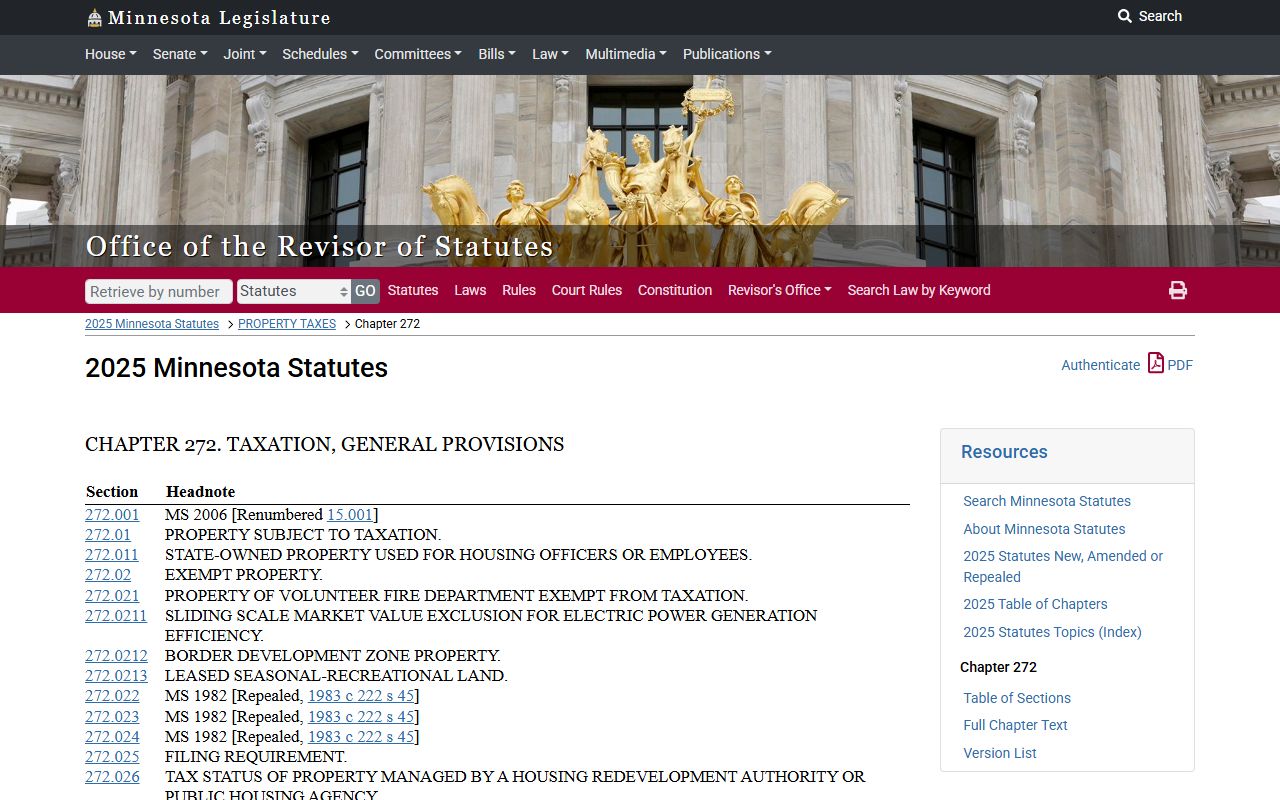 Minnesota Property Records - Statutes Chapter 272 Property Subject to Taxation