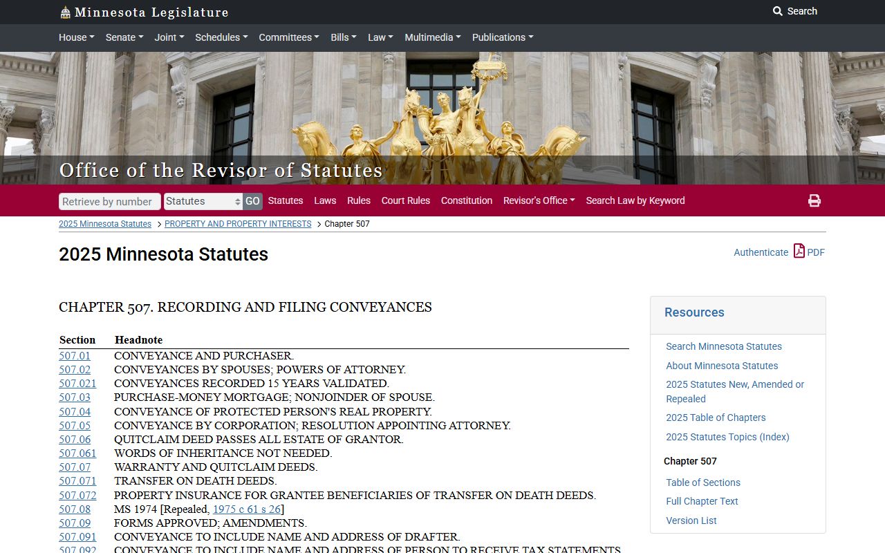Minnesota Property Records - Statutes Chapter 507 Recording of Conveyances